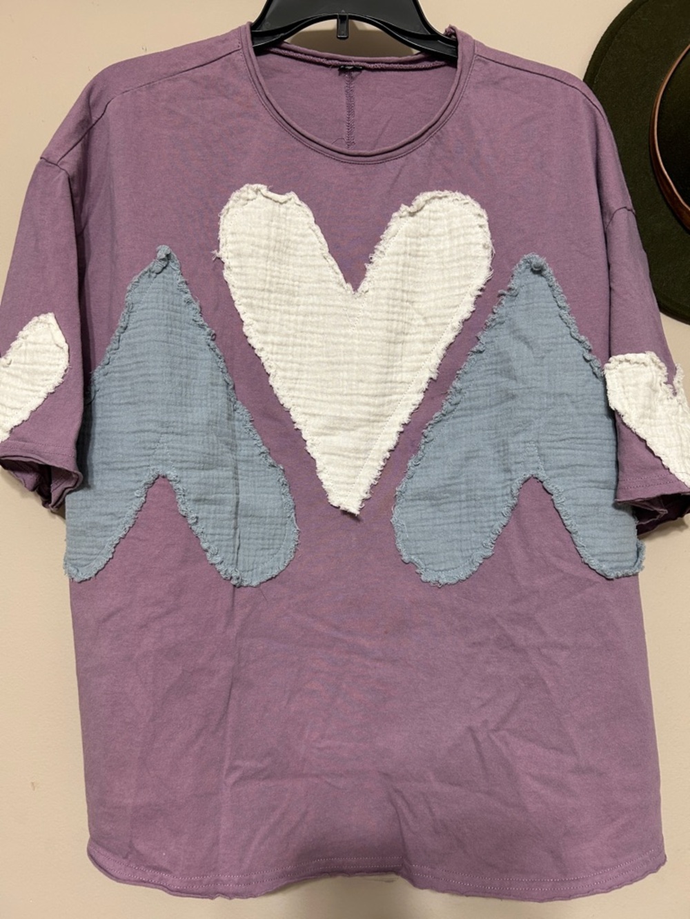 Women’s Short Sleeve Heart Patch Tee - Purple